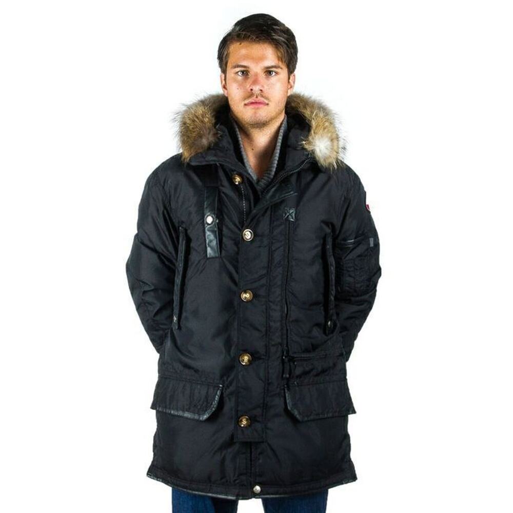 NEW PAJAR CANADA BLUE NYLON COYOTE FUR HOODIE EAGLE GOOSE DOWN JACKET XL